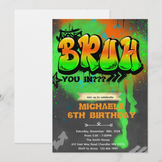 Bruh It's My Birthday Invitation Kaart (Voorkant / Achterkant)