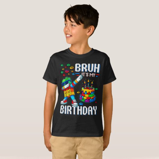 Bruh Its My Birthday Master Builder Dabbing Blocks T-shirt (Voorkant volledig)