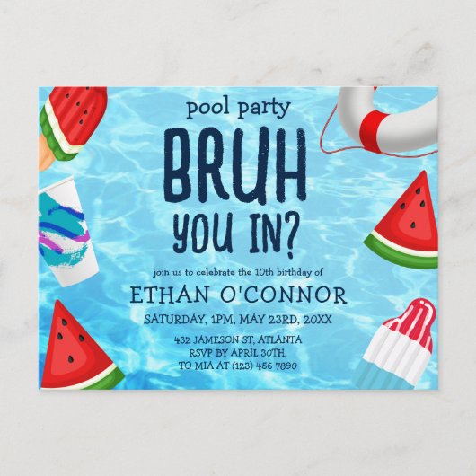 Bruh je in Pool Party Kids Verjaardag Uitnodiging Briefkaart (Voorkant)