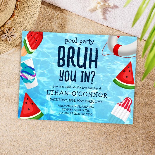 Bruh je in Pool Party Kids Verjaardag Uitnodiging Briefkaart