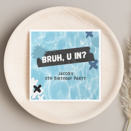 Bruh je in Zomer Zwembad Party Tiener Jongen Verja Servet