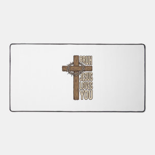 Bruh Jezus Houdt Van Jou Kruis Vintage Christelijk Bureaumat