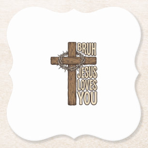Bruh Jezus Houdt Van Jou Kruis Vintage Christelijk Kartonnen Onderzetters