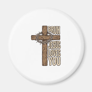Bruh Jezus Houdt Van Jou Kruis Vintage Christelijk Magneet