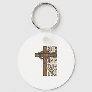 Bruh Jezus Houdt Van Jou Kruis Vintage Christelijk Sleutelhanger