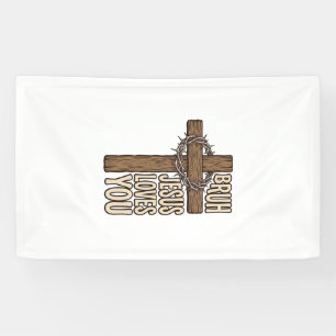 Bruh Jezus Houdt Van Jou Kruis Vintage Christelijk Spandoek