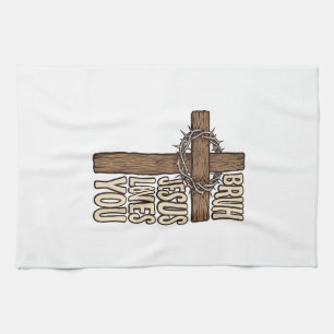 Bruh Jezus Houdt Van Jou Kruis Vintage Christelijk Theedoek