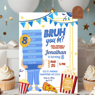 Bruh jij in blauwe pizzapopcornpyjama verjaardag kaart