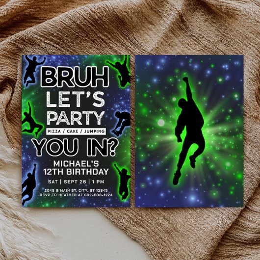 Bruh Jump Trampoline Park Glow Verjaardag Uitnodig Kaart