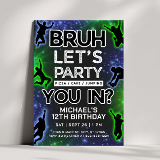 Bruh Jump Trampoline Park Glow Verjaardag Uitnodig Kaart