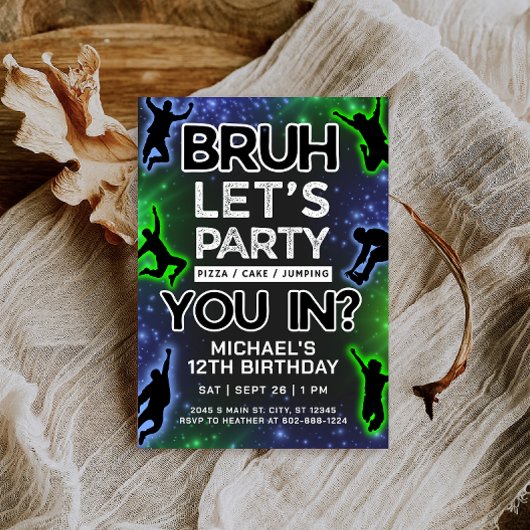 Bruh Jump Trampoline Park Glow Verjaardag Uitnodig Kaart