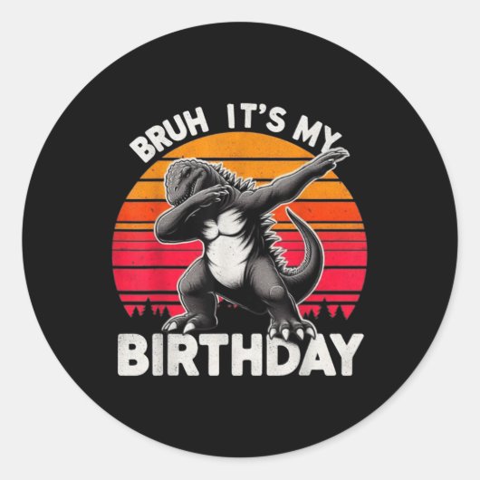 Bruh Kaiju Dabbing Verjaardagsfeest Monster Bday D Ronde Sticker (Voorkant)