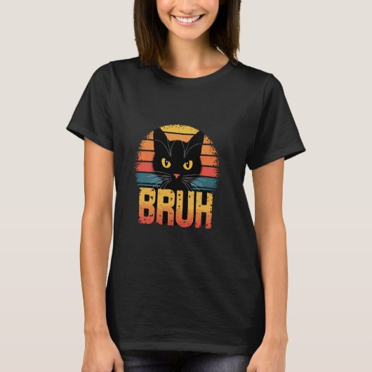Bruh Kat Retro Zonsondergang Sfeer T-shirt (Voorkant)
