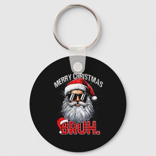 Bruh Kerstman Hoed Grappig Kerstmis Rood Geruit Ma Sleutelhanger (Voorkant)