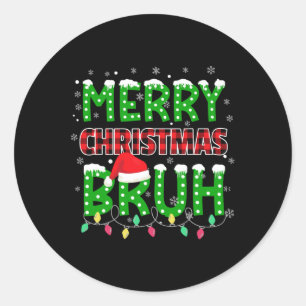 Bruh Kerstmis Rood Geruit Tieners Jongens Kinderen Ronde Sticker