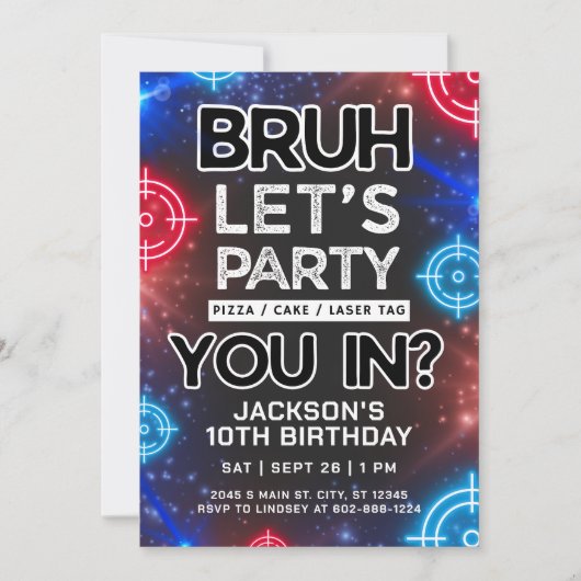 Bruh Laser Label Glow verjaardagsuitnodiging Kaart (Voorkant)