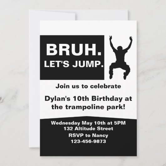 Bruh Let's Jump, Trampoline Party Invitation, DIY Kaart (Voorkant)