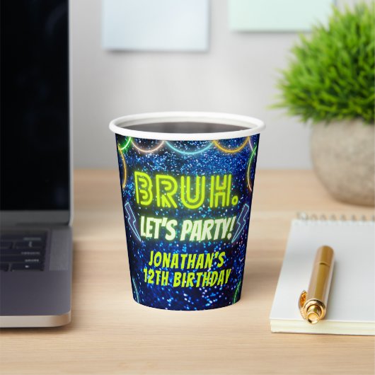 Bruh Let's Party Neon Glow Blauw Groene Verjaardag Papieren Bekers (Insitu)