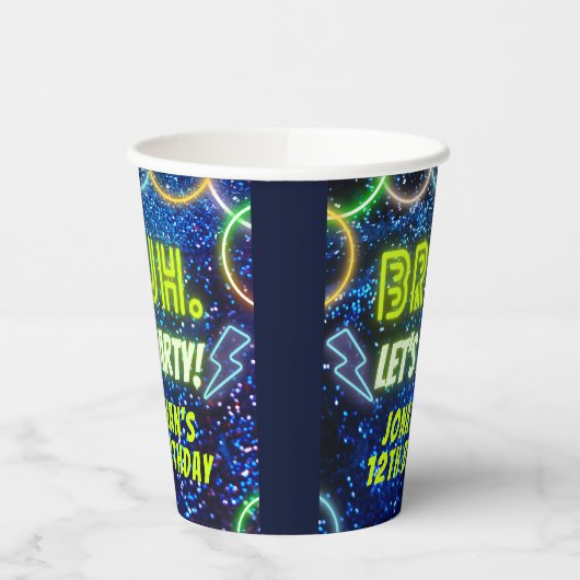 Bruh Let's Party Neon Glow Blauw Groene Verjaardag Papieren Bekers (Links)
