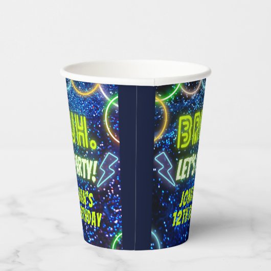 Bruh Let's Party Neon Glow Blauw Groene Verjaardag Papieren Bekers (Rechts)