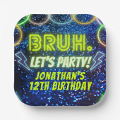 Bruh Let's Party Neon Glow Blauw Groene Verjaardag Papieren Bordje (Voorkant)