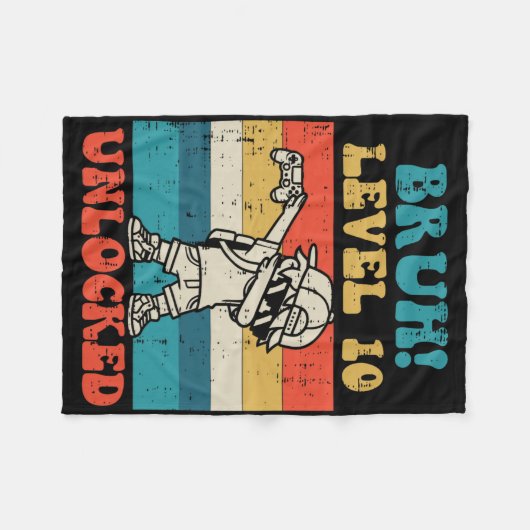 Bruh Level 10 Unlocked Gamer Dab Retro 10th Birthd Fleece Deken (Voorkant (Horizontaal))