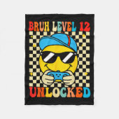 Bruh Level 12 Unlocked Smile Face Video Gamer 12th Fleece Deken (Voorkant)