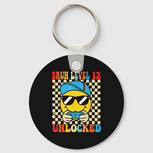 Bruh Level 12 Unlocked Smile Face Video Gamer 12th Sleutelhanger (Voorkant)