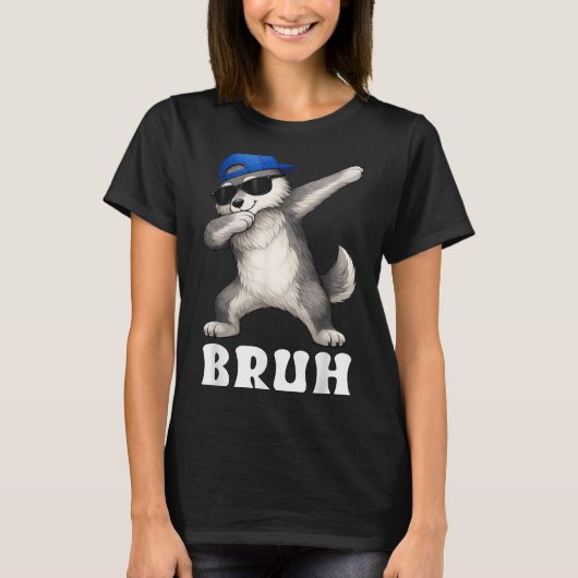 Bruh meme dabbing wolf grappige mannen kids jongen t-shirt (Voorkant)