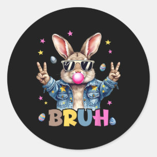 Bruh Meme Paasdag Funny Bunny Eggs Tiener Boys K Ronde Sticker