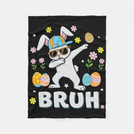 Bruh Meme Paasdag Funny Dabbing Bunny Eggs Boys Fleece Deken (Voorkant)