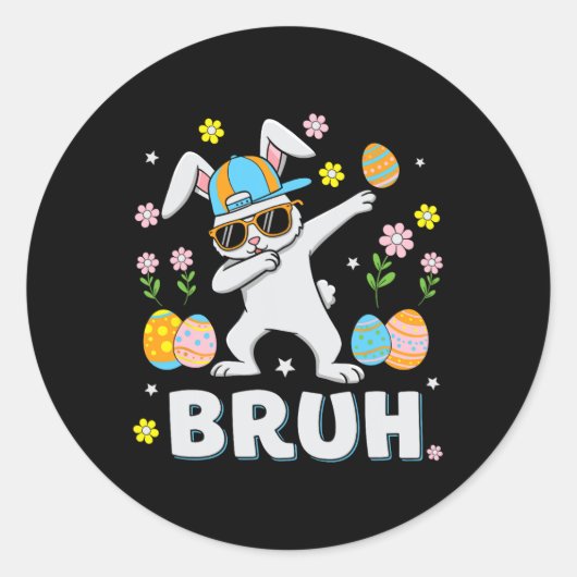 Bruh Meme Paasdag Funny Dabbing Bunny Eggs Boys Ronde Sticker (Voorkant)