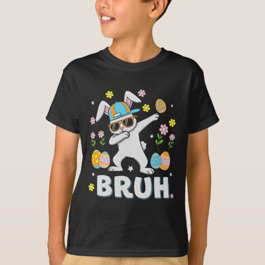 Bruh Meme Paasdag Funny Dabbing Bunny Eggs Boys T-shirt (Voorkant)