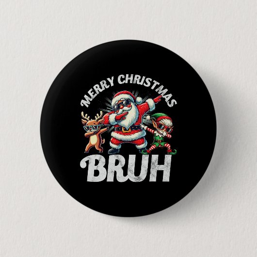 Bruh Meme Santa Dabbing door de sneeuw Kerstmis Ronde Button 5,7 Cm (Voorkant)