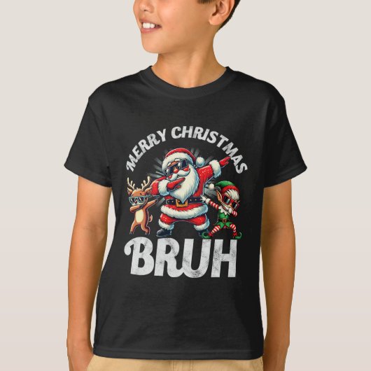 Bruh Meme Santa Dabbing door de sneeuw Kerstmis T-shirt (Voorkant)