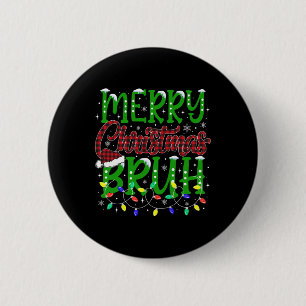 Bruh Merry Christmas Red Plaid Tiener Boys Kinder Ronde Button 5,7 Cm