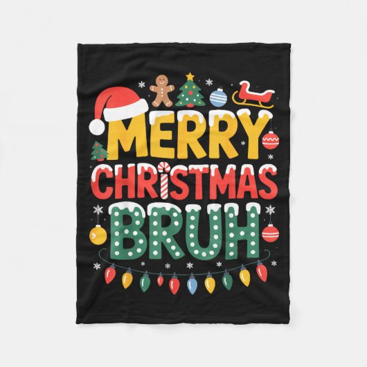 Bruh Merry Christmas Santa Hat Ugly Sweater Theme  Fleece Deken (Voorkant)