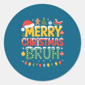 Bruh Merry Christmas Santa Hat Ugly Sweater Theme  Ronde Sticker (Voorkant)