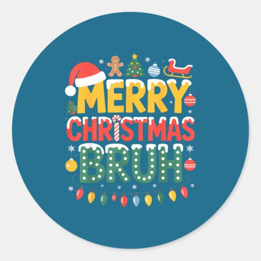 Bruh Merry Christmas Santa Hat Ugly Sweater Theme  Ronde Sticker (Voorkant)