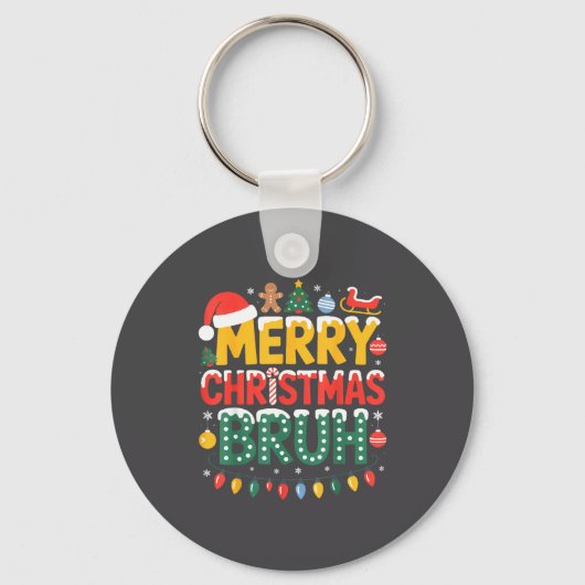 Bruh Merry Christmas Santa Hat Ugly Sweater Theme  Sleutelhanger (Voorkant)