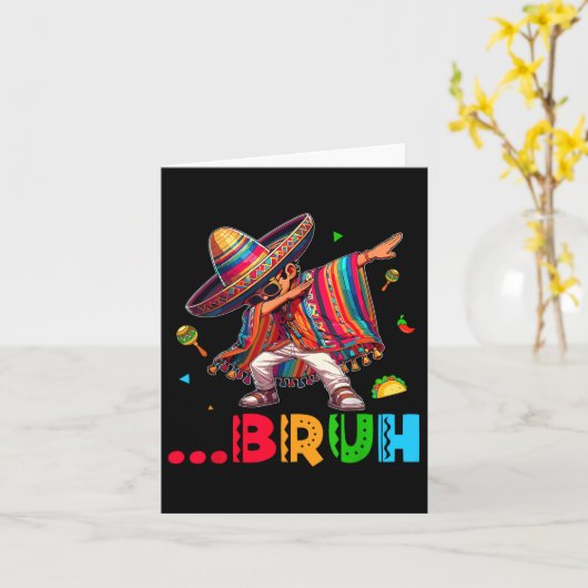 Bruh Mexican Boy Dabbing Poncho Cinco de Mayo Kind Kaart (Gele Bloem)