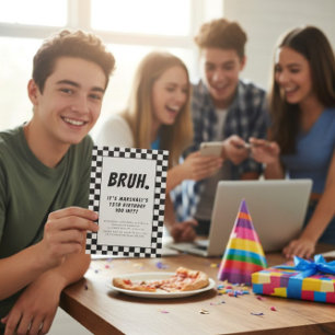 Bruh moderne zwart-wit checkerd jongens verjaardag kaart