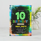 Bruh neon 10 birthday invitation kaart (Staand voorkant)