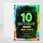 Bruh neon 10 birthday invitation kaart (Voorkant / Achterkant)