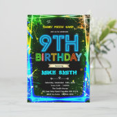 Bruh neon 9 birthday invitation kaart (Staand voorkant)