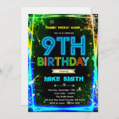 Bruh neon 9 birthday invitation kaart (Voorkant / Achterkant)
