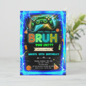 Bruh neon birthday invitation kaart (Staand voorkant)