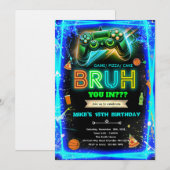 Bruh neon birthday invitation kaart (Voorkant / Achterkant)