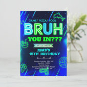 Bruh Neon pool Birthday Invitation Kaart (Staand voorkant)
