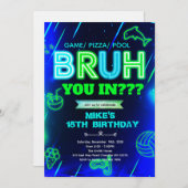 Bruh Neon pool Birthday Invitation Kaart (Voorkant / Achterkant)